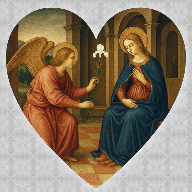 Annunciazione con angelo con in mano un fiore di iris florentina